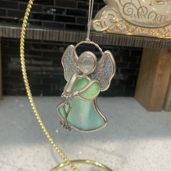 Vintage angel stained glass Angel Holding Golf Clubs ornament Christmas RARE - Picture 1 of 5